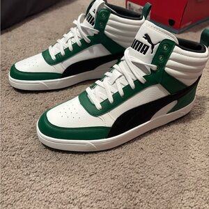 Puma Men's High-Top Sneakers in White, Green & Black